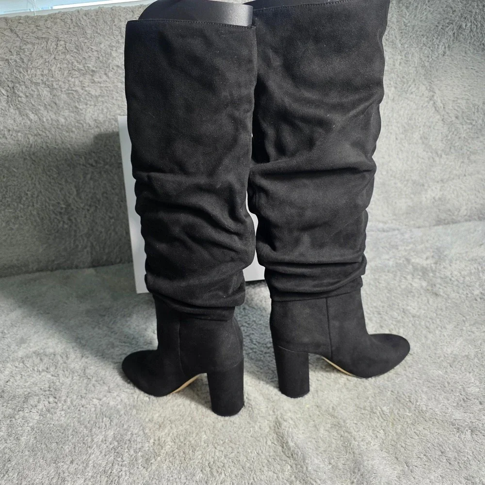 Nine West Magnett2 Black Faux‎ Suede Slouchy Pull On Knee High Boots Size 6M NEW